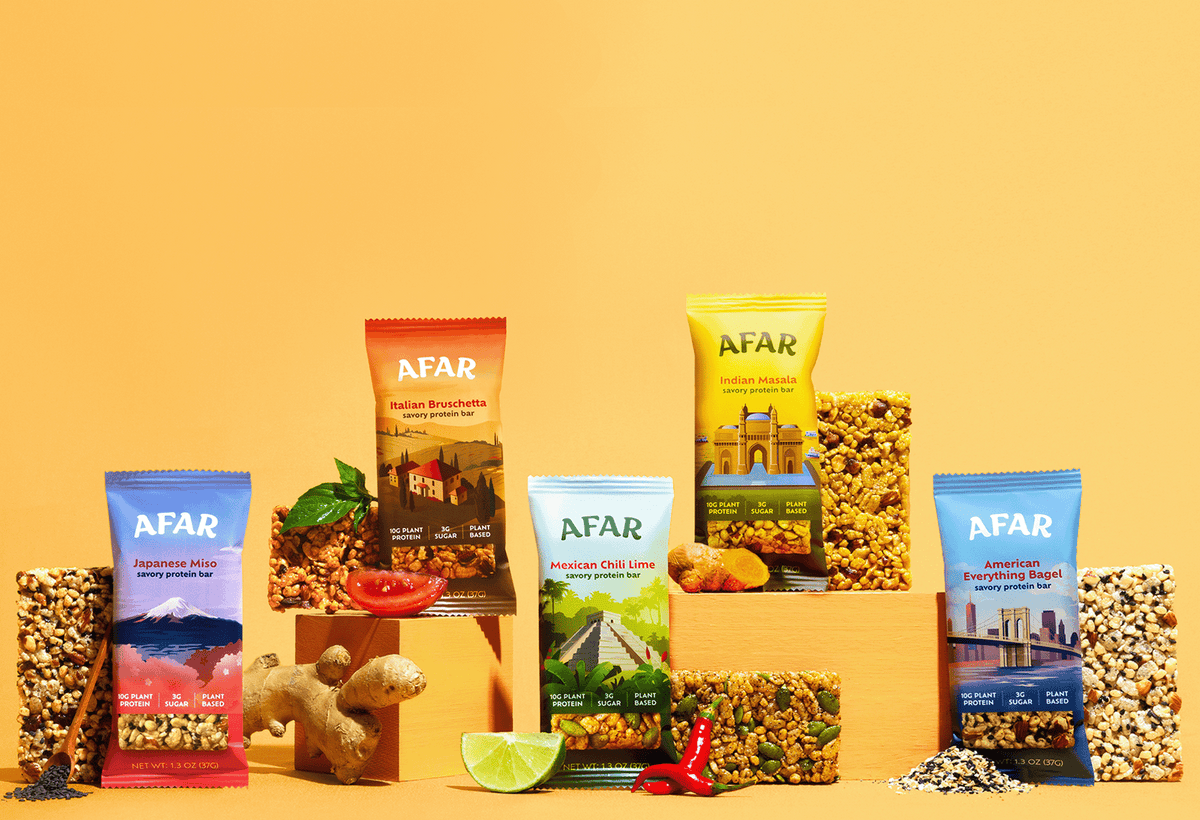 Afar savory protein bars with associated ingredients