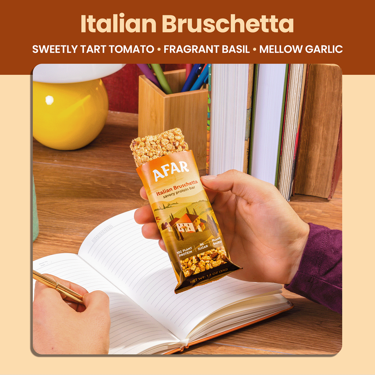 Afar savory protein bars - Italian Bruschetta flavor notes