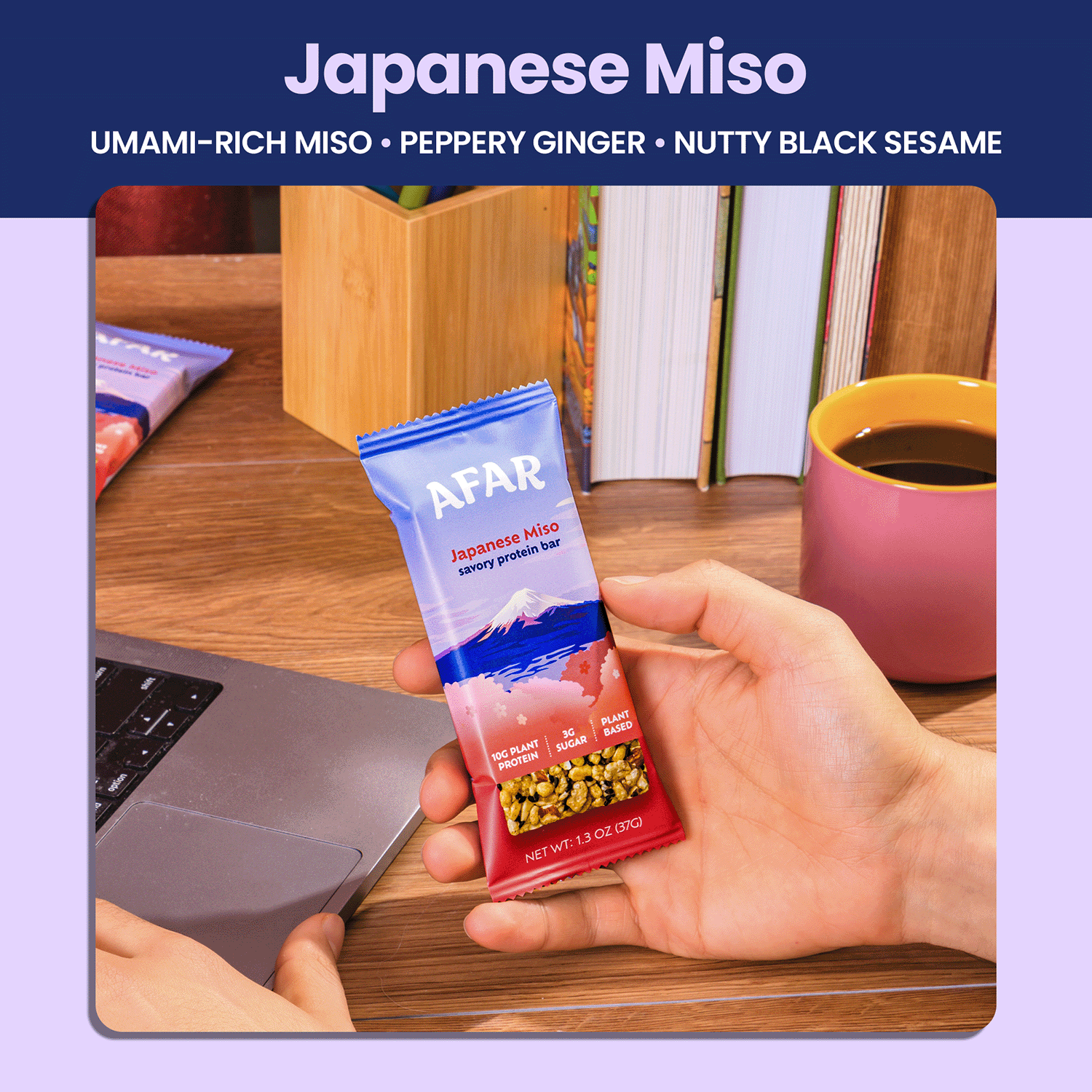 Afar savory protein bars - Japanese Miso flavor notes