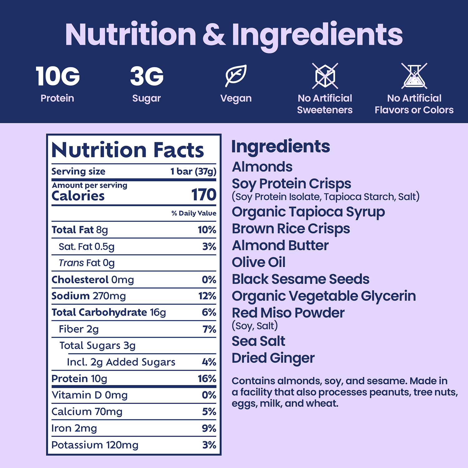 Afar savory protein bars - Japanese Miso ingredients