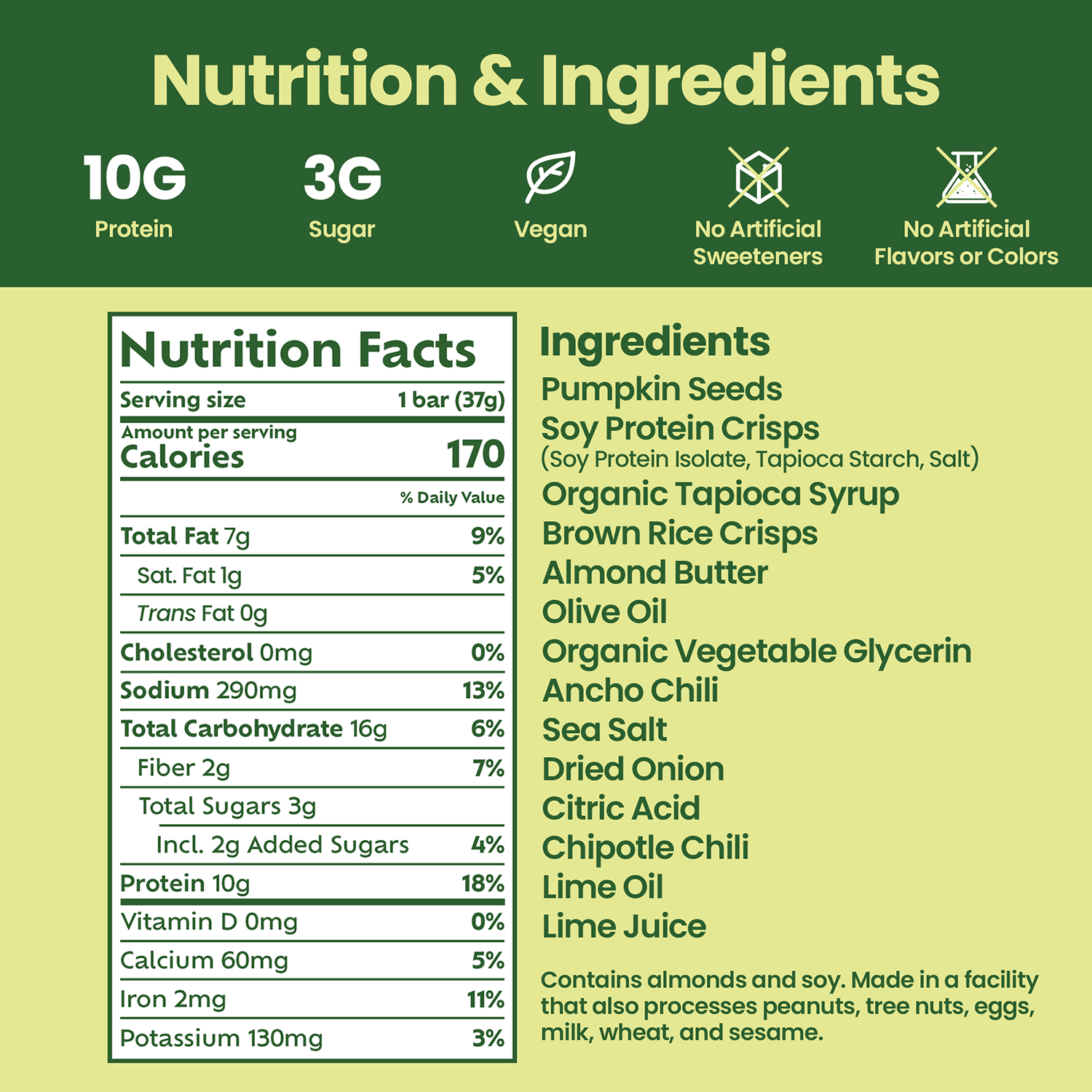 Afar savory protein bars - Mexican Chili Lime ingredients