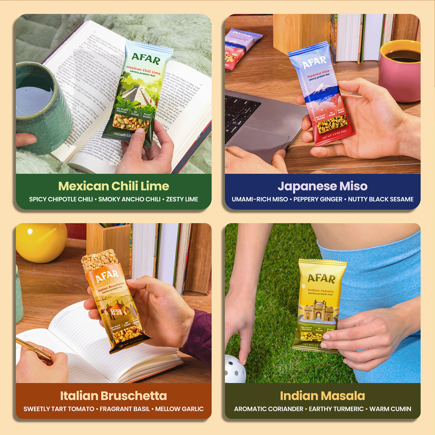 Afar savory protein bars - The Jetsetter Pack flavor notes