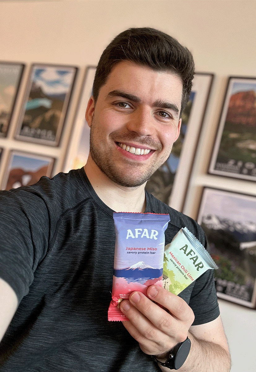 Man holding Afar Japanese Miso & Mexican Chili Lime bars