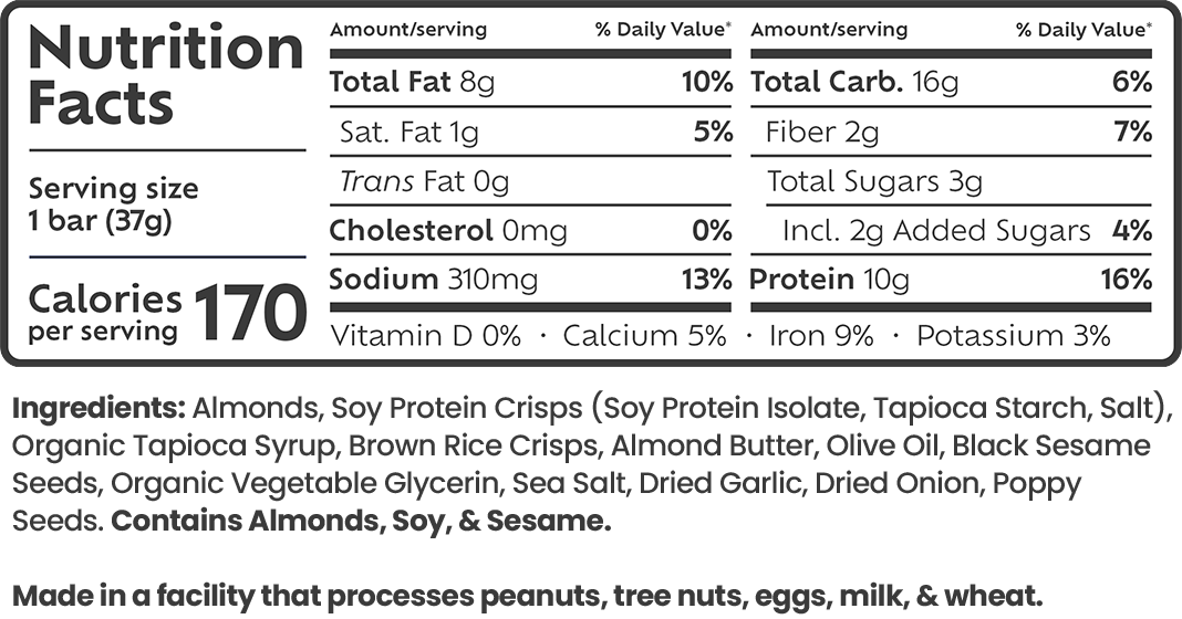 Afar American Everything Bagel savory protein bar nutrition and ingredients