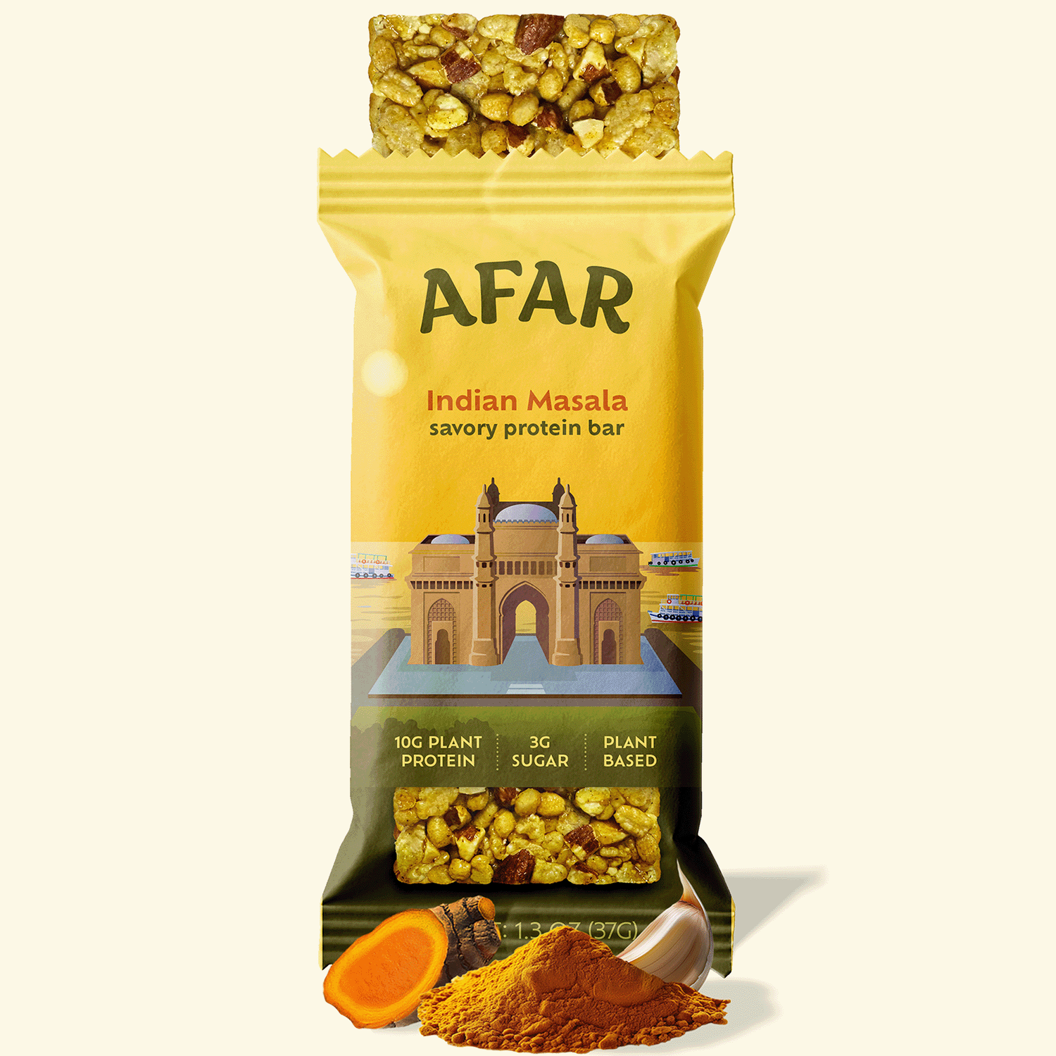 Afar Indian Masala savory protein bar with ingredients