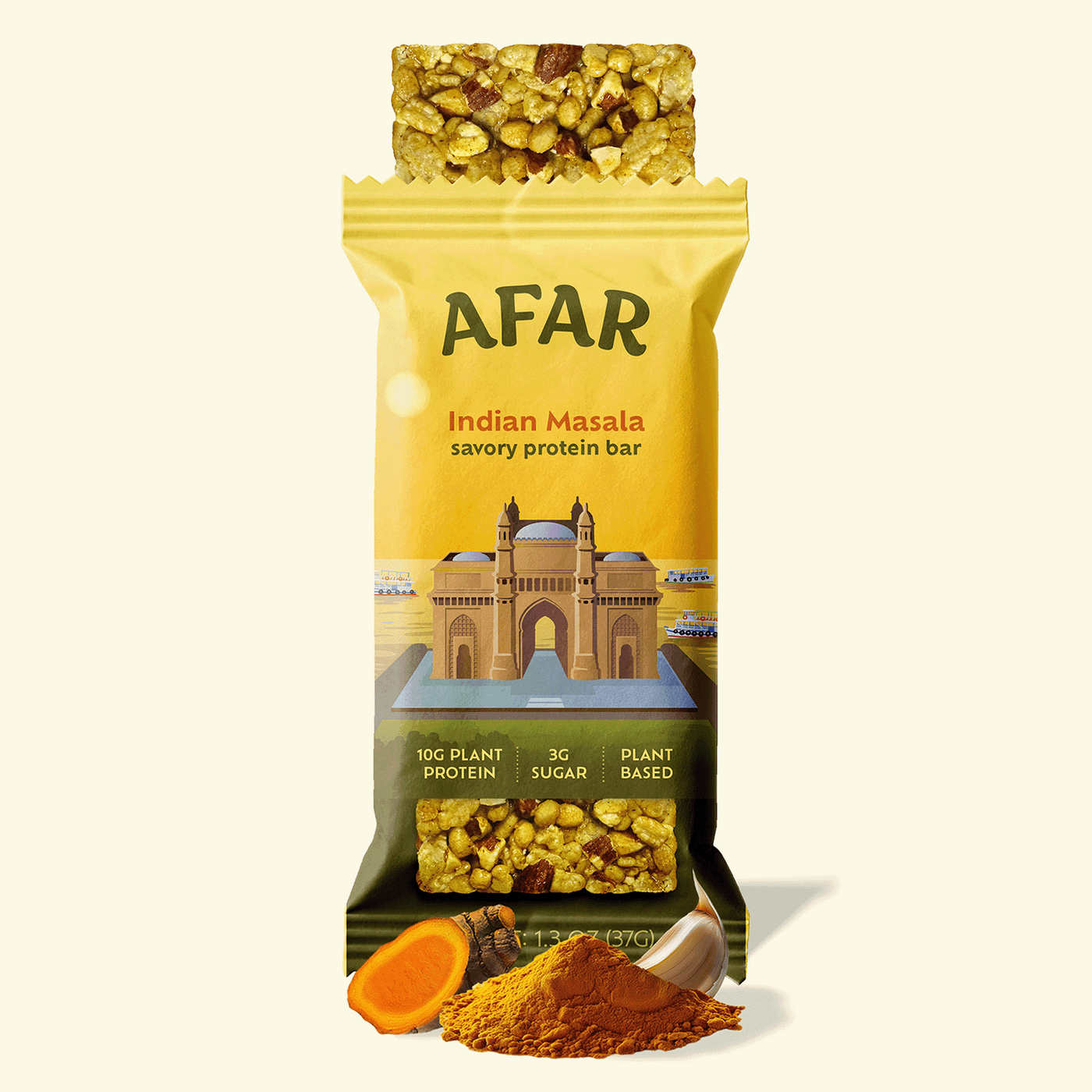 Afar Indian Masala savory protein bar with ingredients