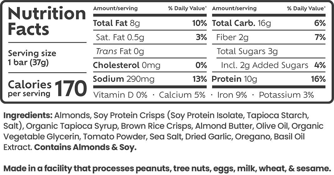 Afar Italian Bruschetta savory protein bar nutrition and ingredients