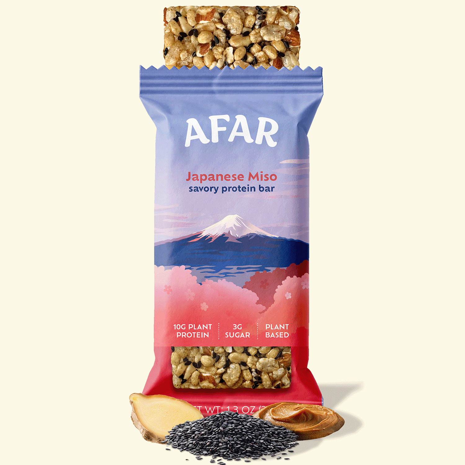 Afar Japanese Miso savory protein bar with ingredients