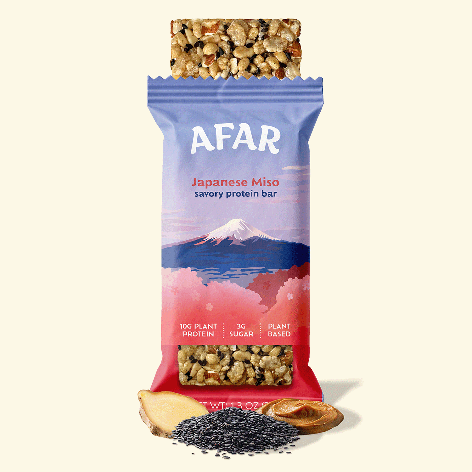 Afar Japanese Miso savory protein bar with ingredients