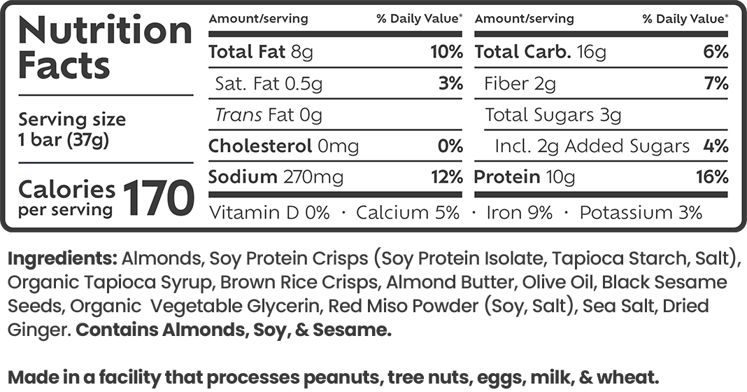 Afar Japanese Miso savory protein bar nutrition and ingredients