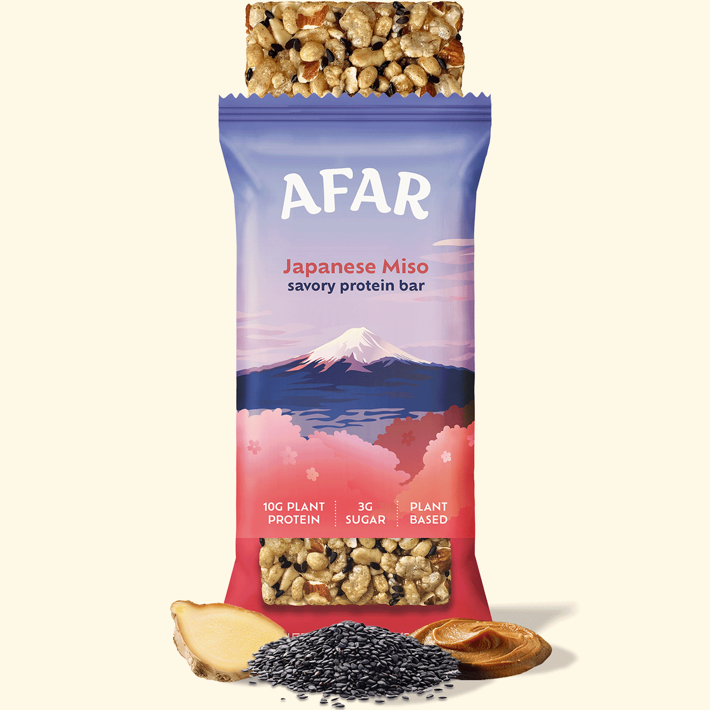 Afar Japanese Miso savory protein bar with ingredients