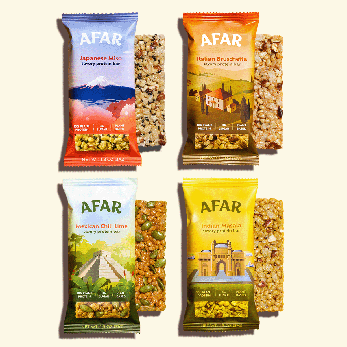 The Jetsetter variety pack of Afar savory protein bars