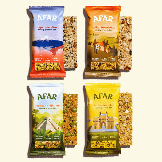 The Jetsetter variety pack of Afar savory protein bars