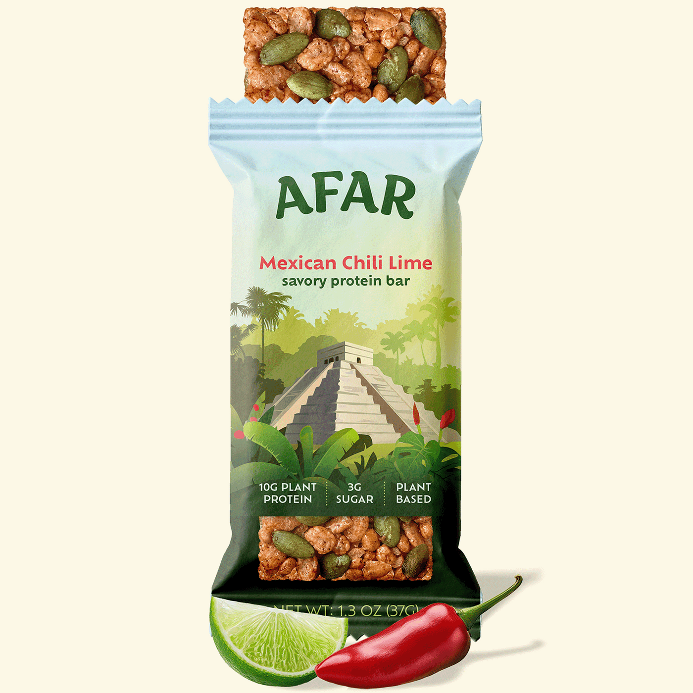 Afar Mexican Chili Lime savory protein bar with ingredients