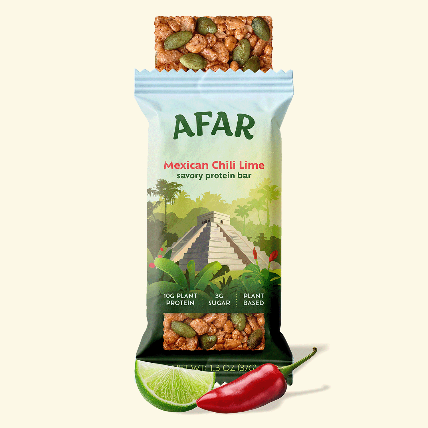 Afar Mexican Chili Lime savory protein bar with ingredients