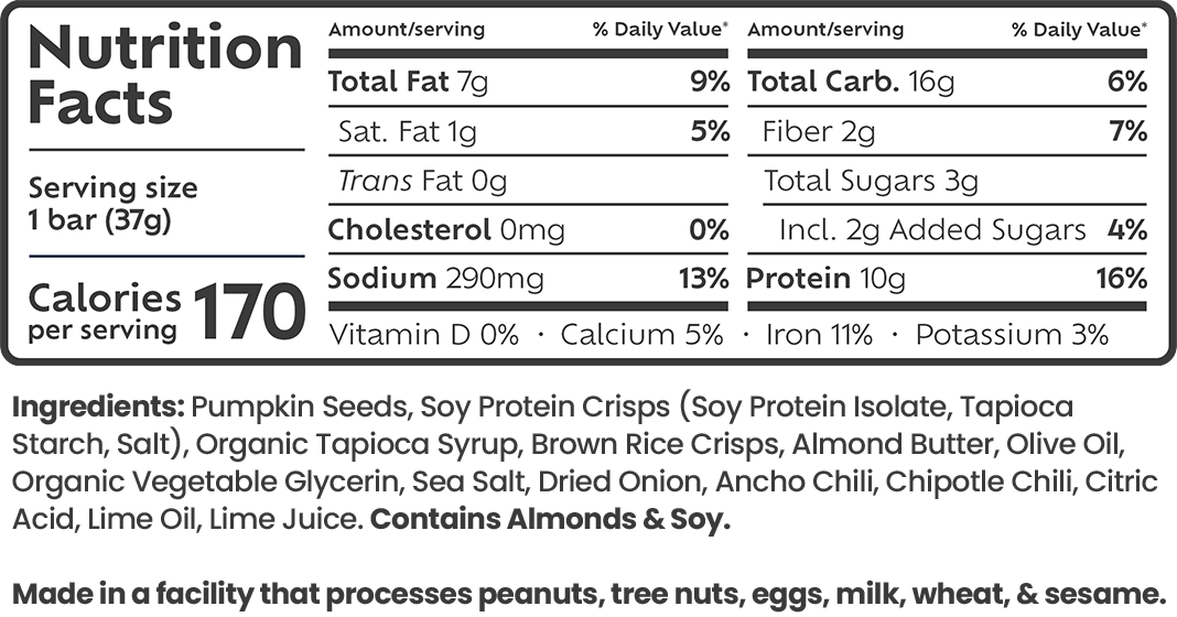 Afar Mexican Chili Lime savory protein bar nutrition and ingredients