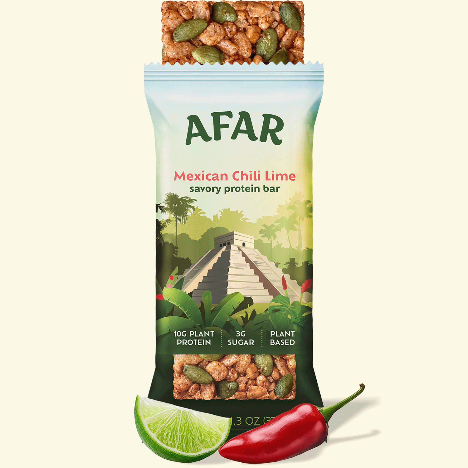 Afar Mexican Chili Lime savory protein bar with ingredients